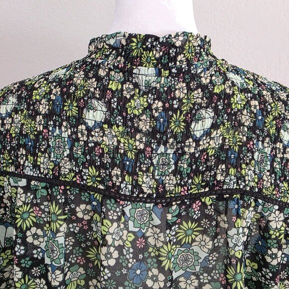 Scotch & Soda Amsterdam Green Floral Blouse Smocked Button Front Lightweight XL - Picture 6 of 8